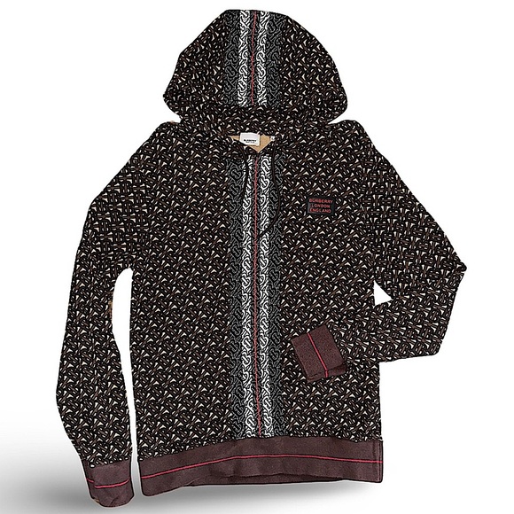Burberry Monogram Stripe Print Cotton Oversized Hoodie Large